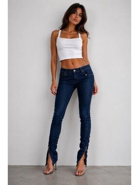 Stunning Miss Sixty Low Rise Ruched Skinny Jeans Zip Hem Y2K Size 30 Italy Made